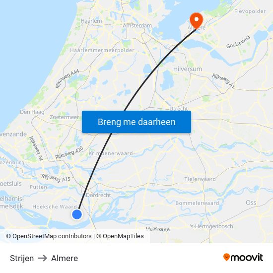 Strijen to Almere map