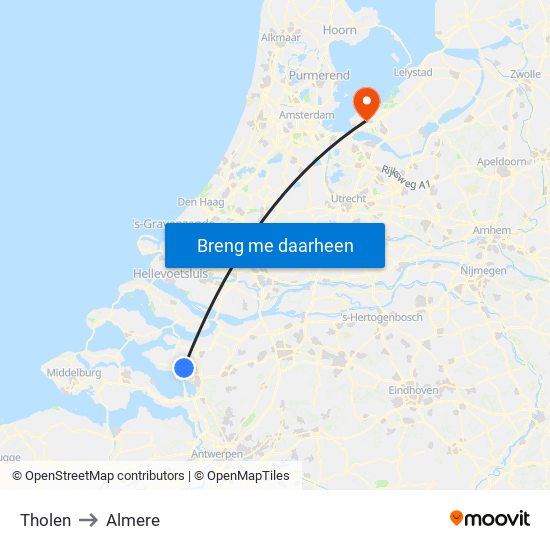 Tholen to Almere map