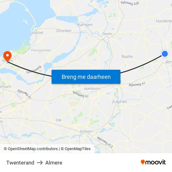 Twenterand to Almere map