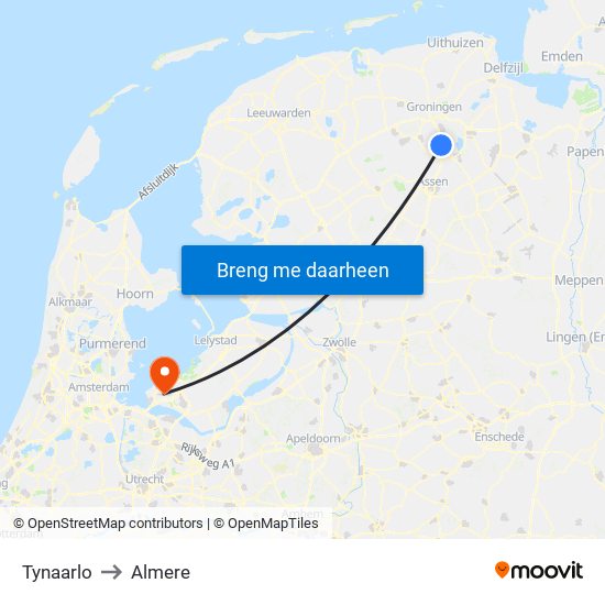 Tynaarlo to Almere map