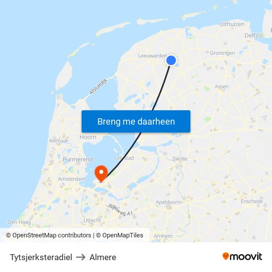 Tytsjerksteradiel to Almere map