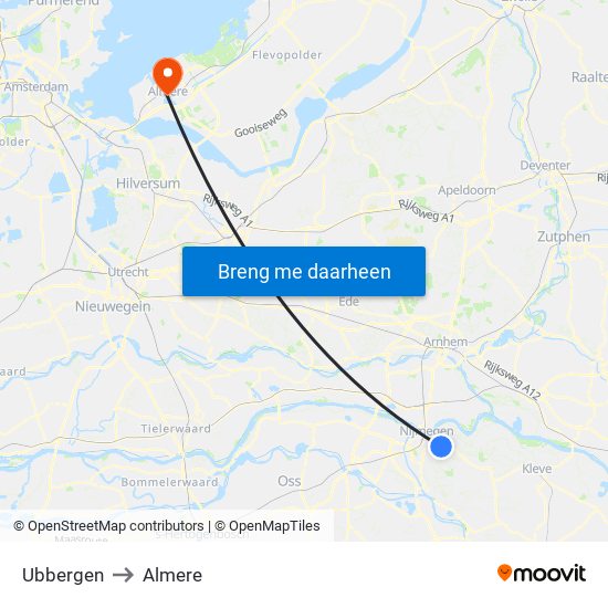 Ubbergen to Almere map