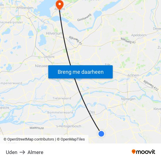 Uden to Almere map