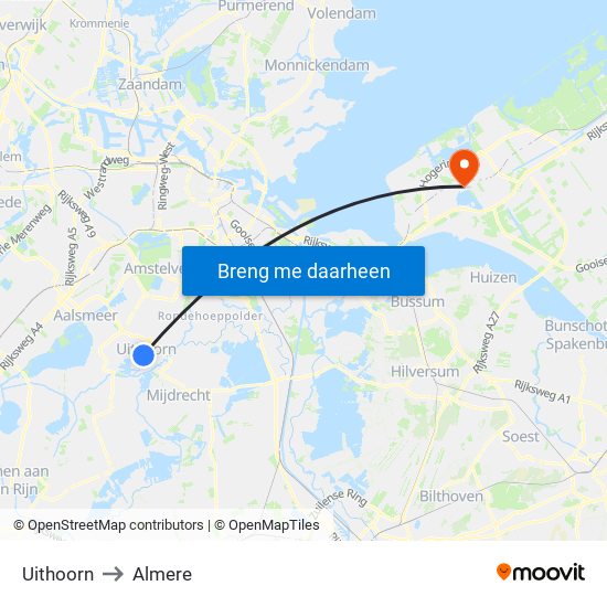 Uithoorn to Almere map