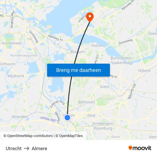 Utrecht to Almere map