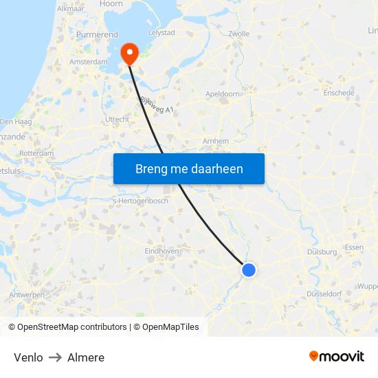 Venlo to Almere map