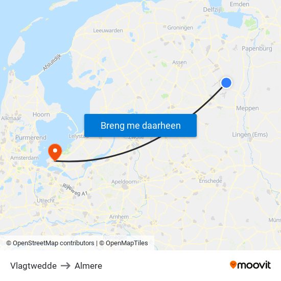 Vlagtwedde to Almere map