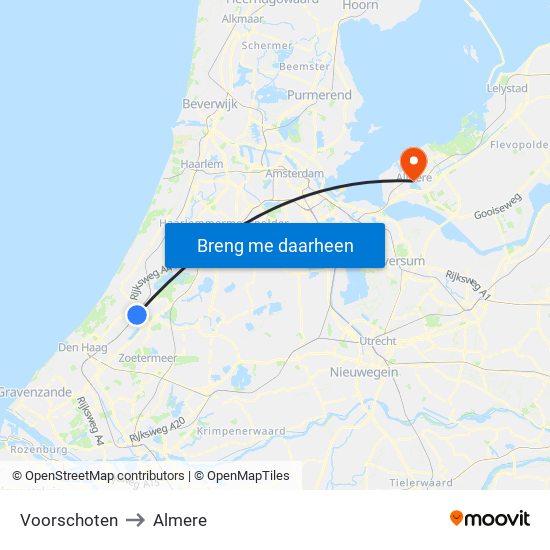 Voorschoten to Almere map