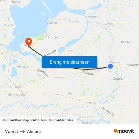 Voorst to Almere map