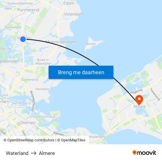 Waterland to Almere map