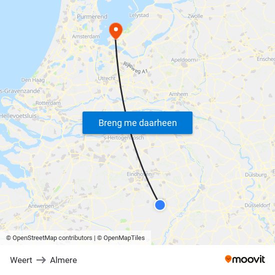 Weert to Almere map