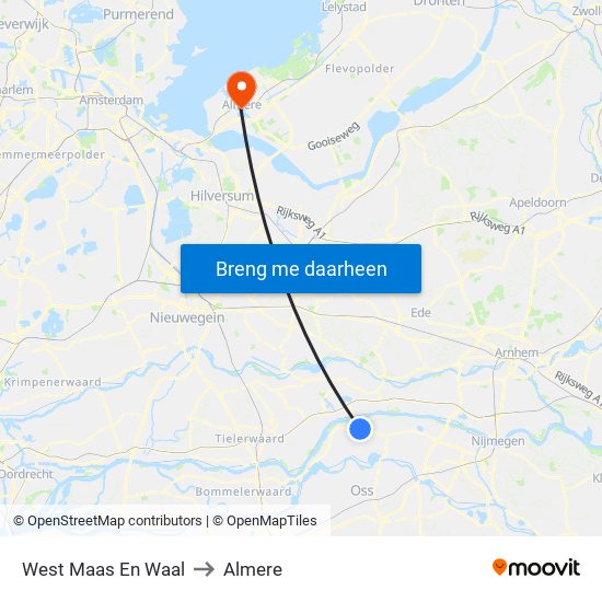 West Maas En Waal to Almere map