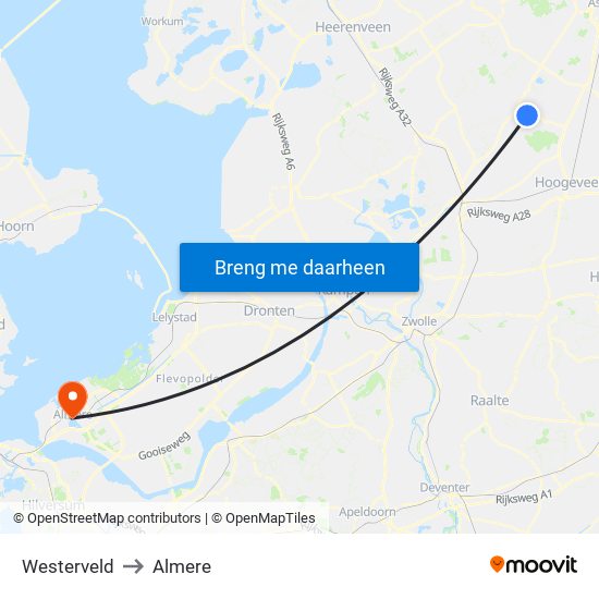 Westerveld to Almere map