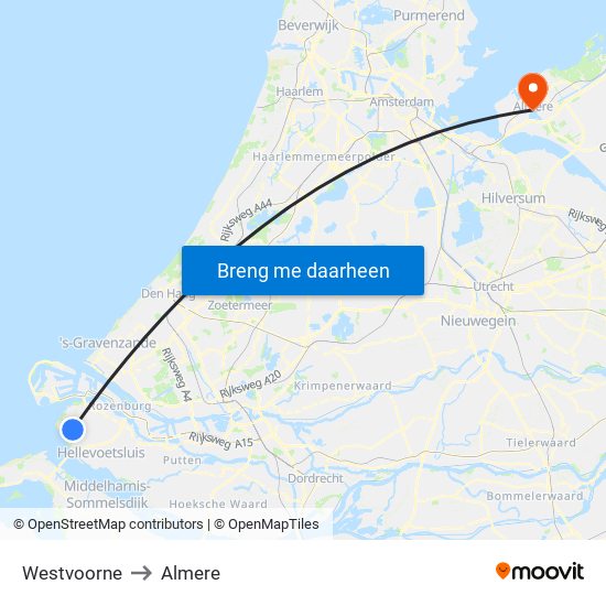 Westvoorne to Almere map