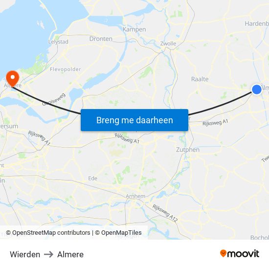 Wierden to Almere map