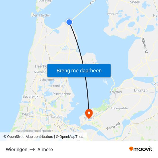 Wieringen to Almere map