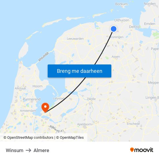 Winsum to Almere map