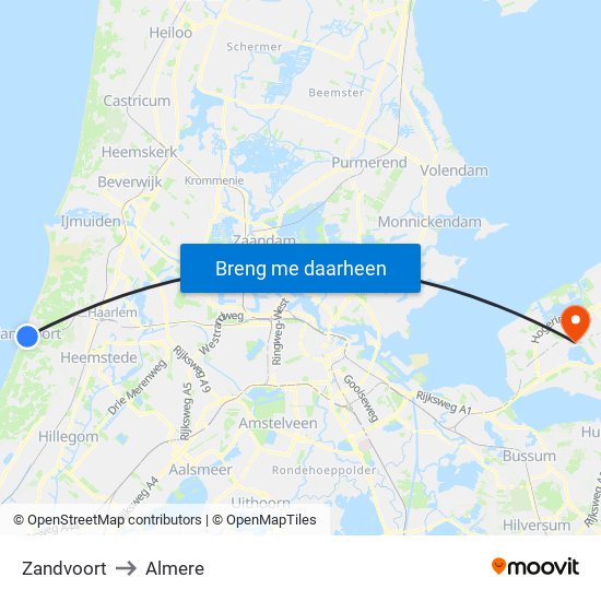 Zandvoort to Almere map