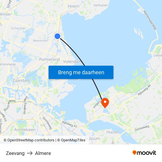 Zeevang to Almere map