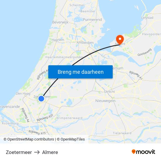 Zoetermeer to Almere map