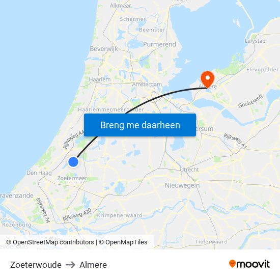 Zoeterwoude to Almere map