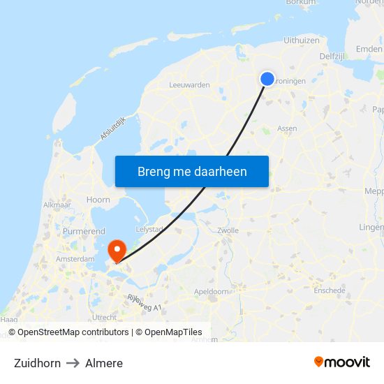 Zuidhorn to Almere map