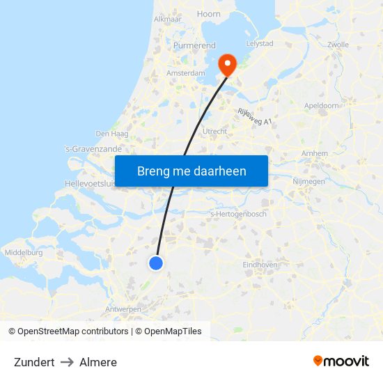 Zundert to Almere map