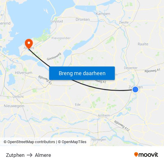 Zutphen to Almere map