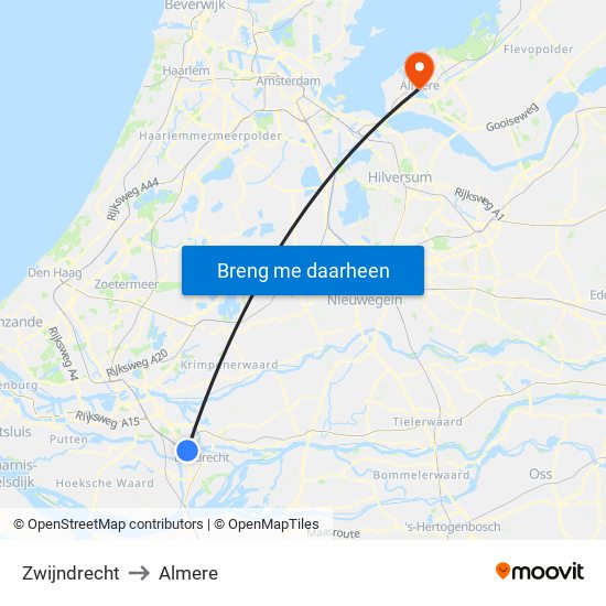 Zwijndrecht to Almere map