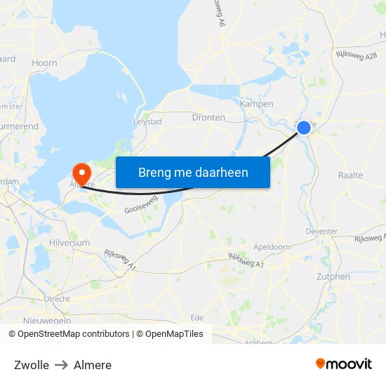 Zwolle to Almere map