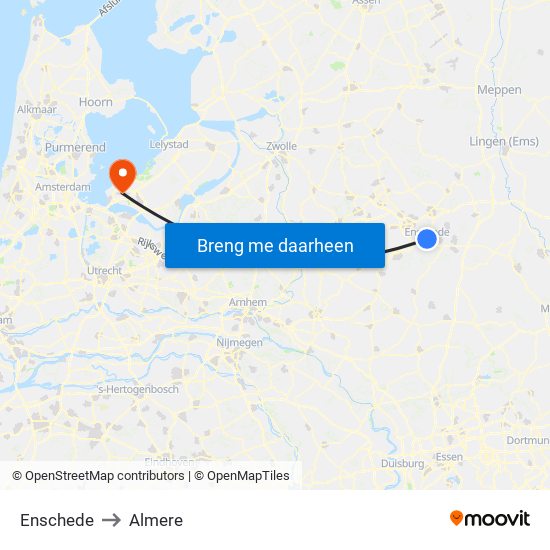 Enschede to Almere map