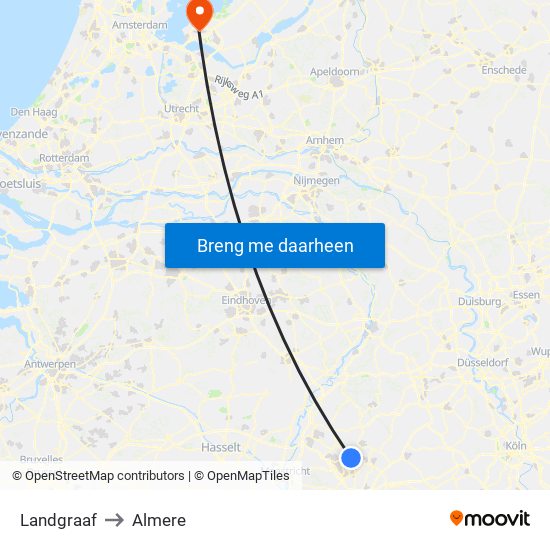 Landgraaf to Almere map