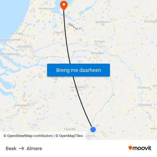 Beek to Almere map