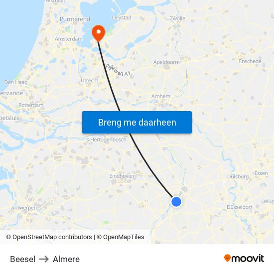 Beesel to Almere map