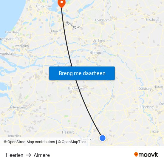 Heerlen to Almere map