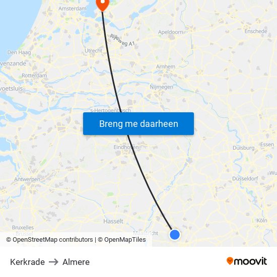 Kerkrade to Almere map