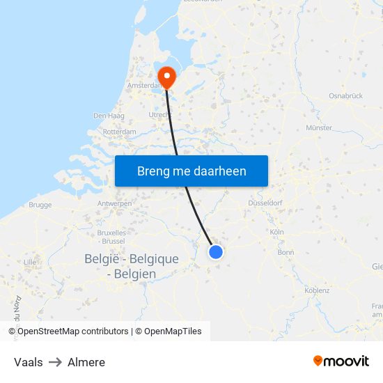 Vaals to Almere map