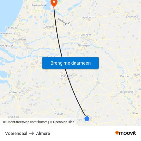 Voerendaal to Almere map
