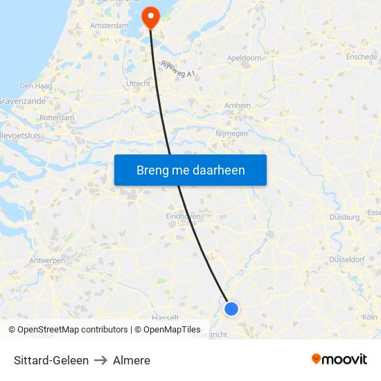 Sittard-Geleen to Almere map