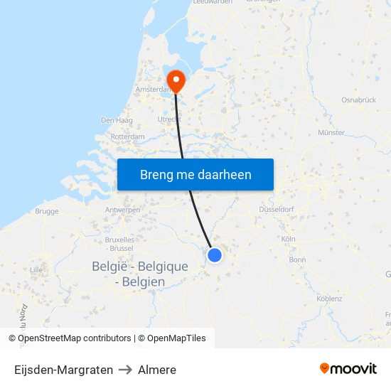 Eijsden-Margraten to Almere map