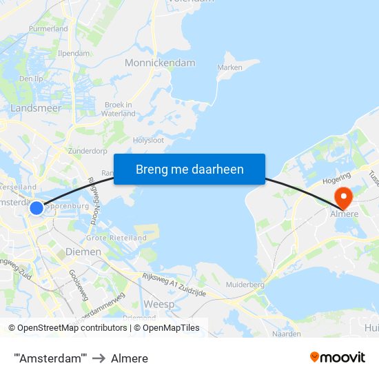 ""Amsterdam"" to Almere map