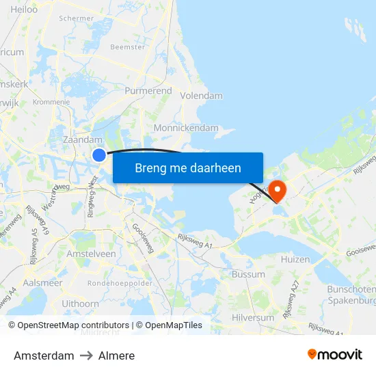 Amsterdam to Almere map