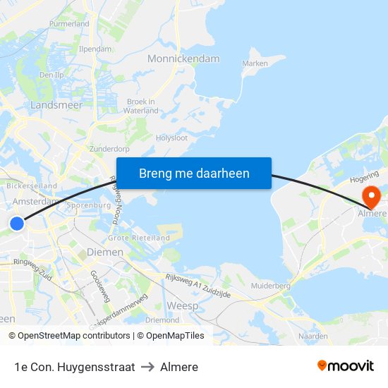 1e Con. Huygensstraat to Almere map