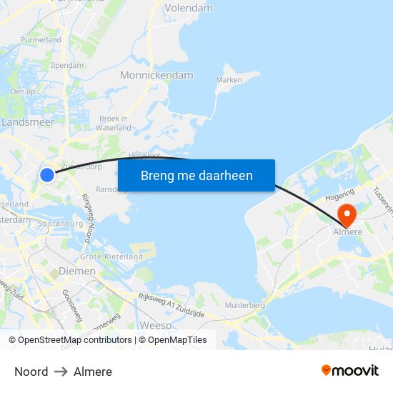 Noord to Almere map
