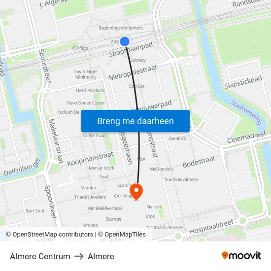 Almere Centrum to Almere map