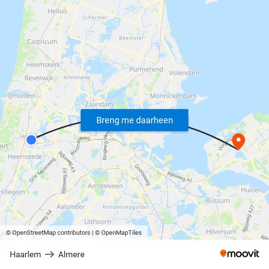 Haarlem to Almere map