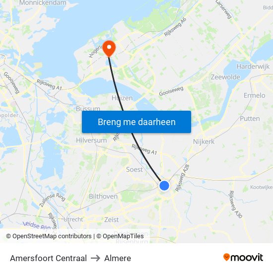 Amersfoort Centraal to Almere map