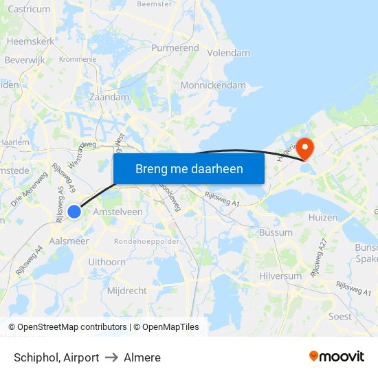 Schiphol, Airport to Almere map