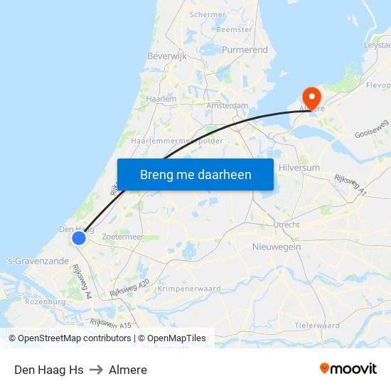 Den Haag Hs to Almere map