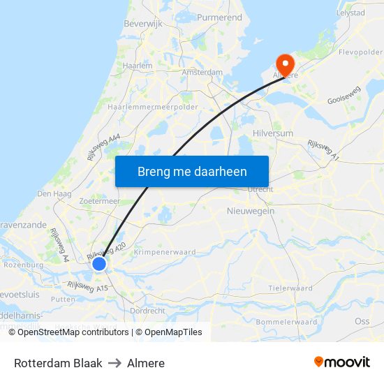 Rotterdam Blaak to Almere map